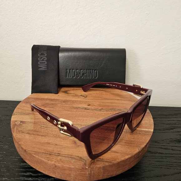 NEW Moschino Burgundy Sunglasses with Gold Buckle Accent - Picture 2 of 8